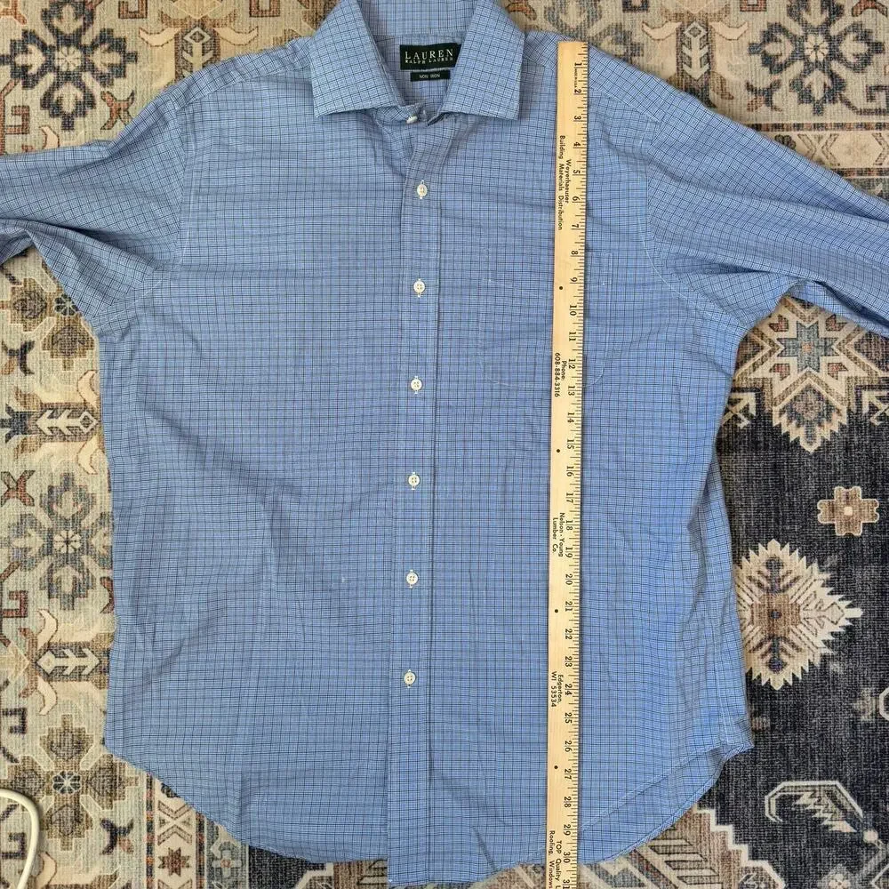 Lauren Ralph Lauren Mens Blue Checkered Button Down Long Sleeve 100% Cotton 16.5 - Picture 8 of 9